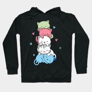 Transgender Pride Cat LGBT Trans Flag Cute Kawaii Cat Pile Trans Clothing For Women Hoodie